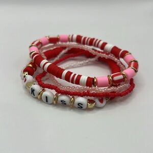 KISS Letter Pink and Red Valentine’s Bracelet Stack